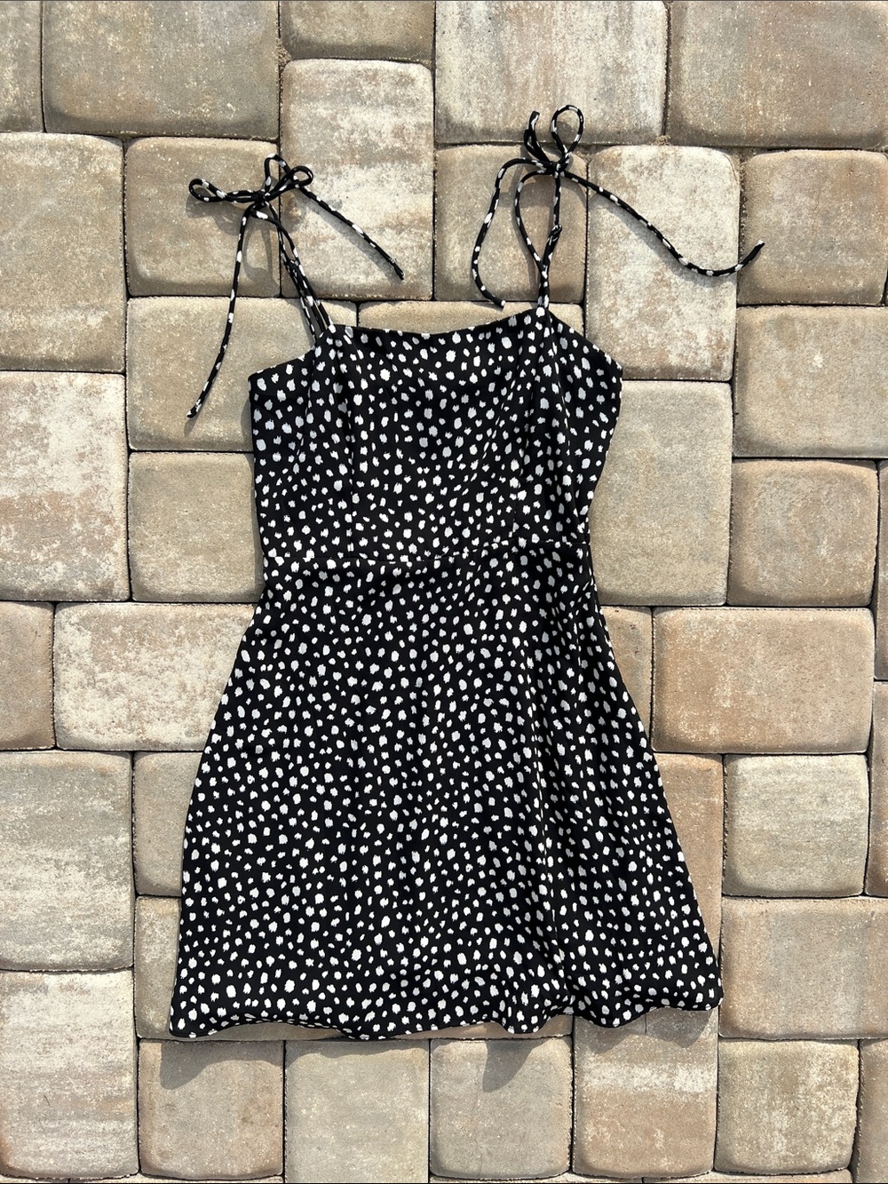 Lola Grace Black & White Dot Tie-Strap Mini Dress